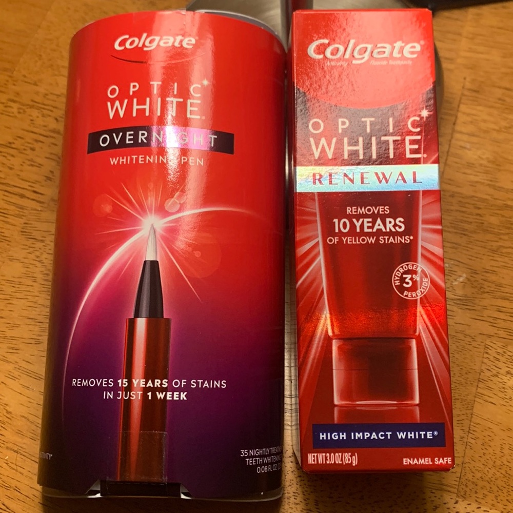 Colgate optic white overnight whitening pen and toothpaste
